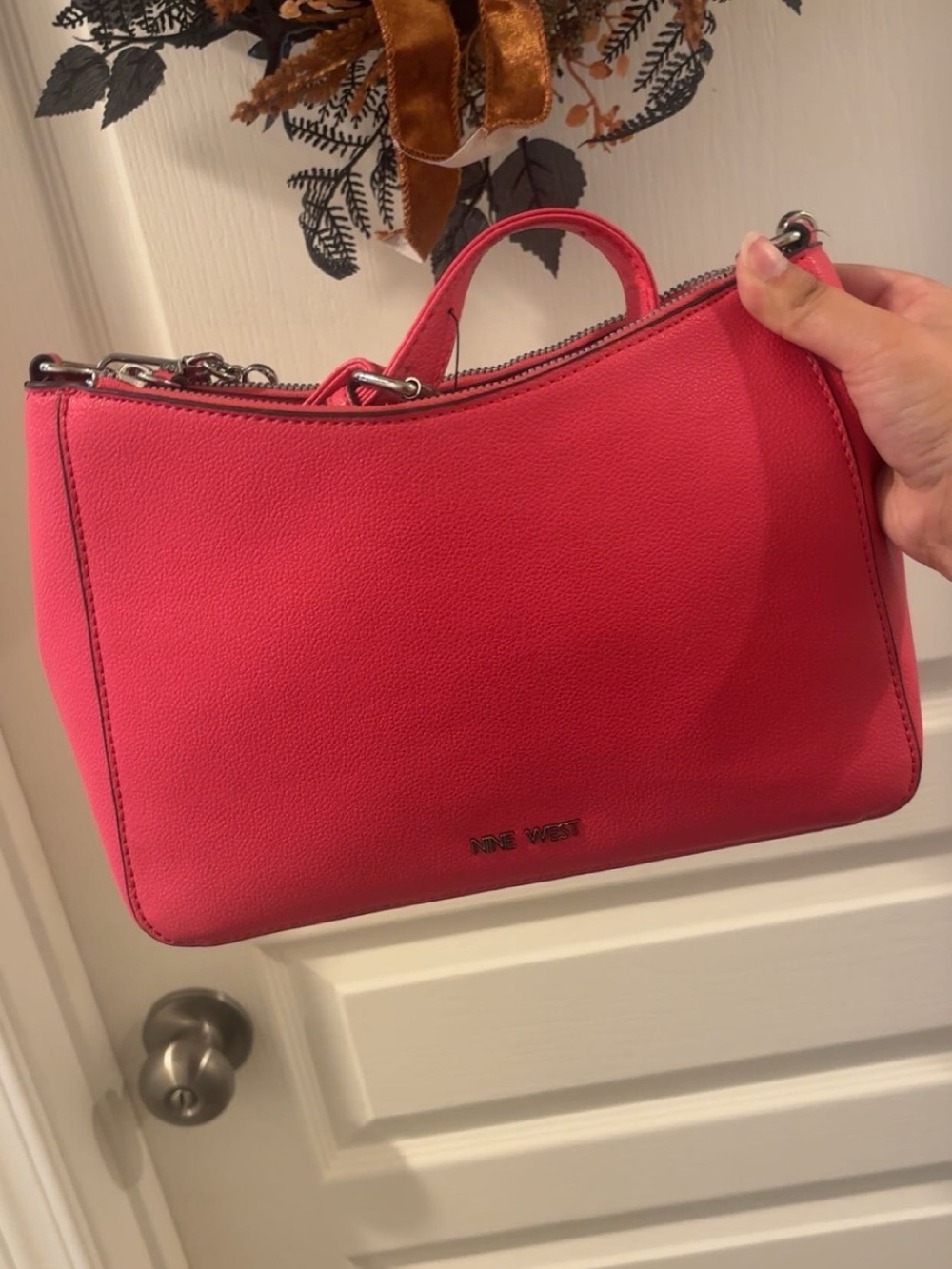 Nine West Hot Pink Pebbled Leather Crossbody Satchel